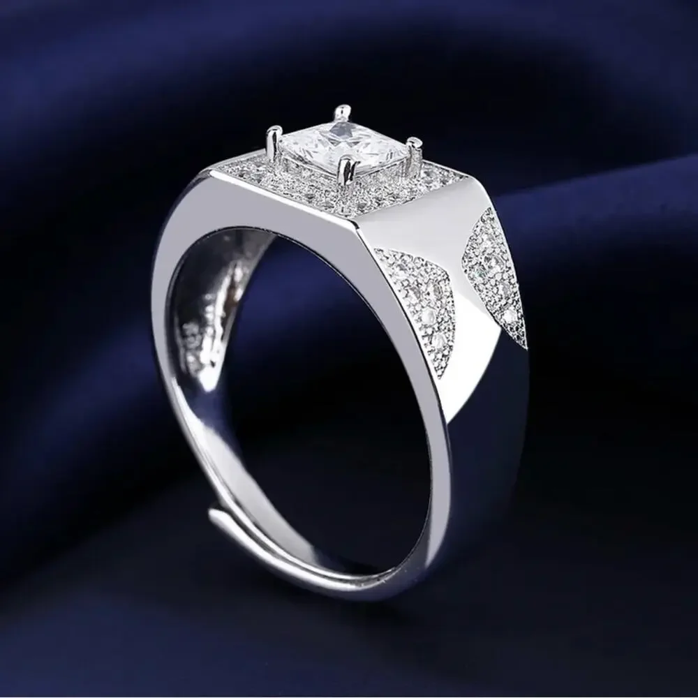 Silver Square Moissanite Signet Ring